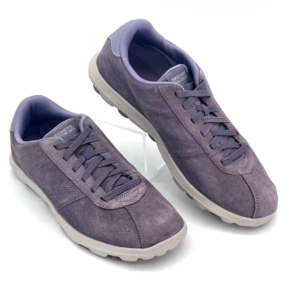 Skechers On The Go Air Cooled Goga Mat Suede Womens Shoes Size 7 Lavender Gray